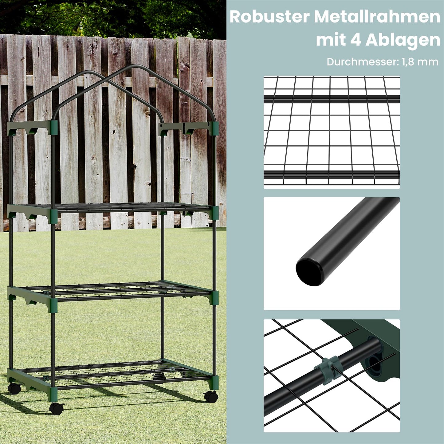 Woltu Foliekas - Op Wielen - 3 Schappen - 70x50x131 cm - Semi Transparant Wit