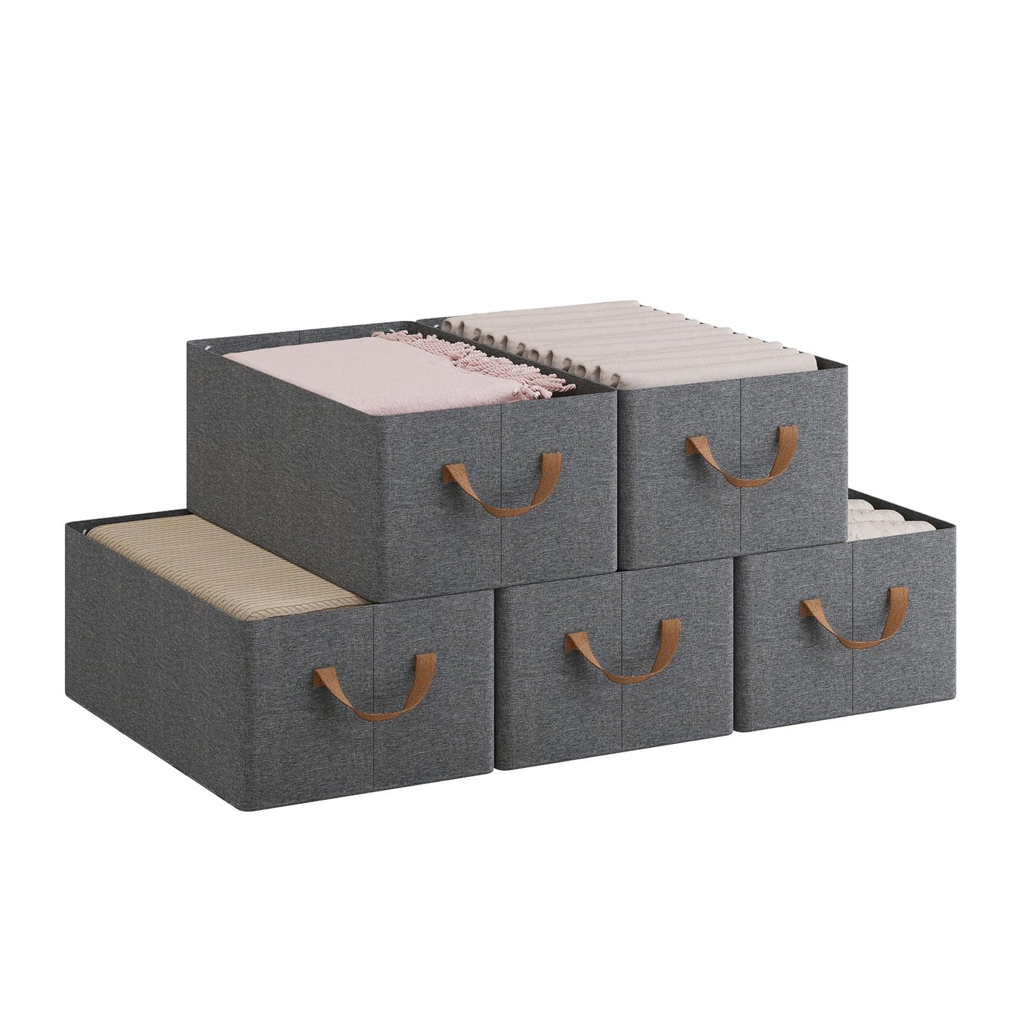 Woltu Opbergboxen - Set Van 5 - Handgrepen - Opvouwbaar - 47x20x28 cm - Grijs