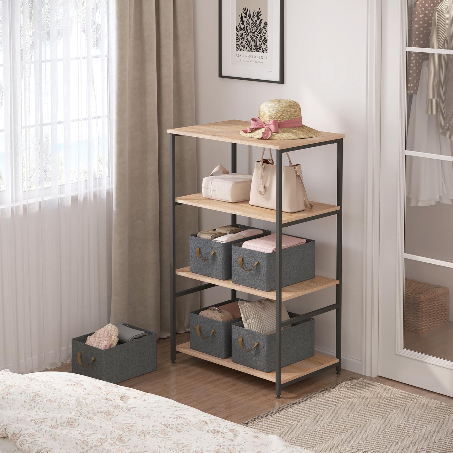 Woltu Opbergboxen - Set Van 5 - Handgrepen - Opvouwbaar - 47x20x28 cm - Grijs