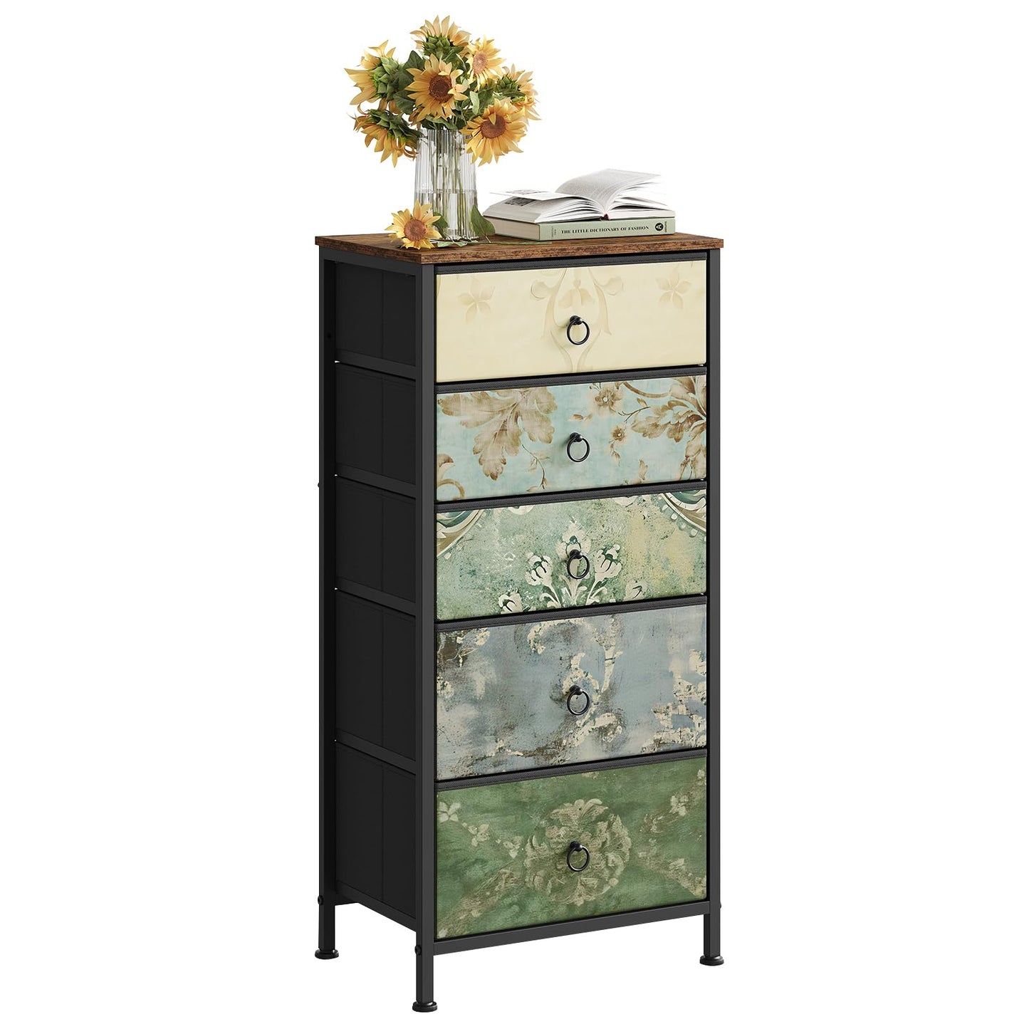 Woltu Ladekast - 5 Stoffen Lades - Dressoir - 45,5x95,5x30 cm - Rustiek Bruin