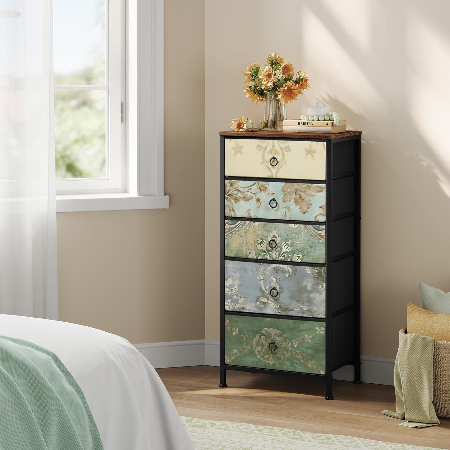 Woltu Ladekast - 5 Stoffen Lades - Dressoir - 45,5x95,5x30 cm - Rustiek Bruin