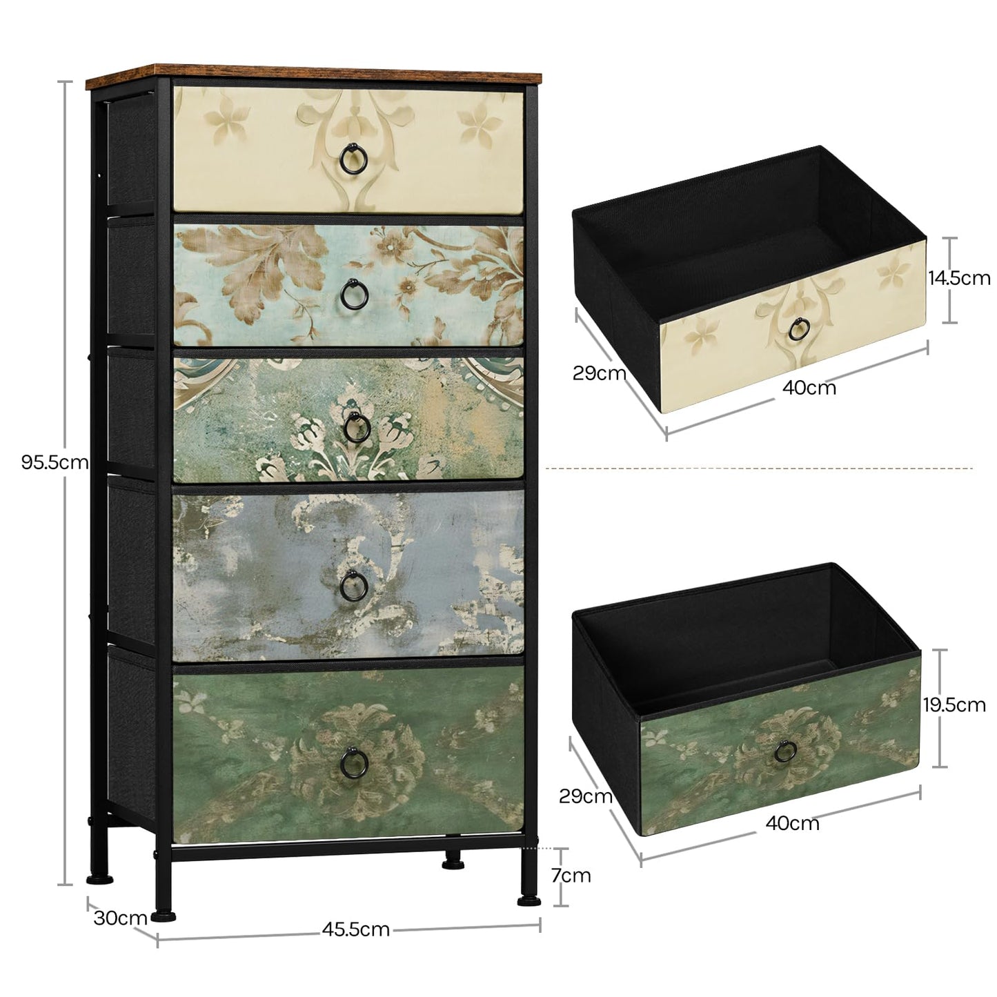 Woltu Ladekast - 5 Stoffen Lades - Dressoir - 45,5x95,5x30 cm - Rustiek Bruin