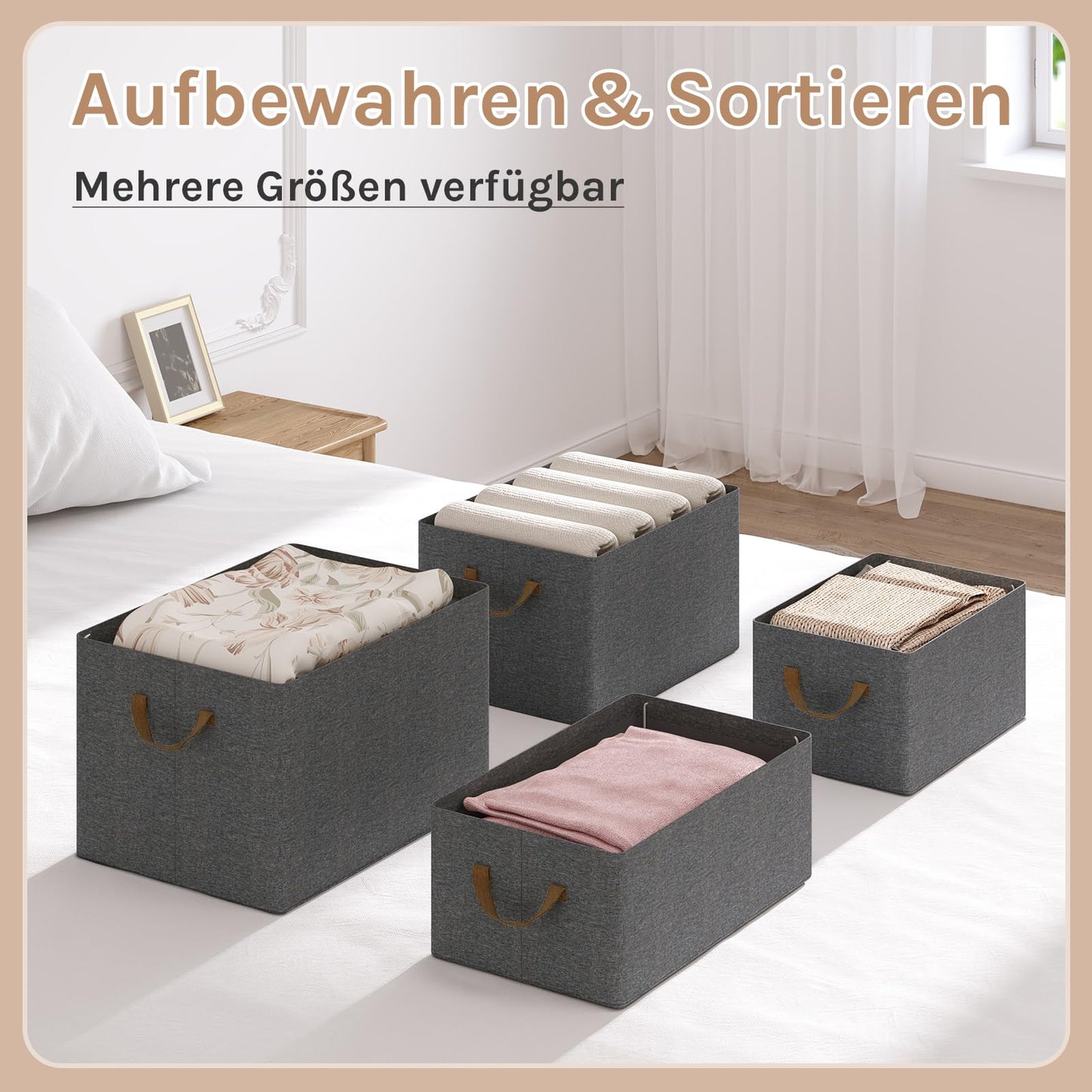 Woltu Opbergboxen - Set Van 5 - Handgrepen - Opvouwbaar - 47x20x28 cm - Grijs
