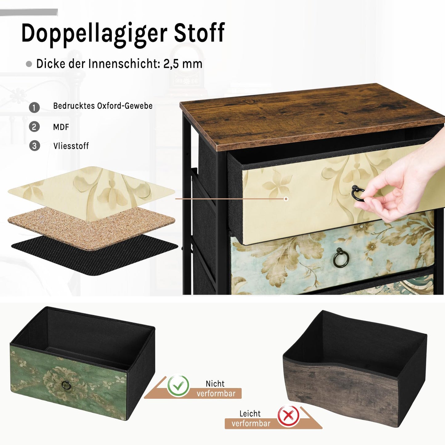 Woltu Ladekast - 5 Stoffen Lades - Dressoir - 45,5x95,5x30 cm - Rustiek Bruin