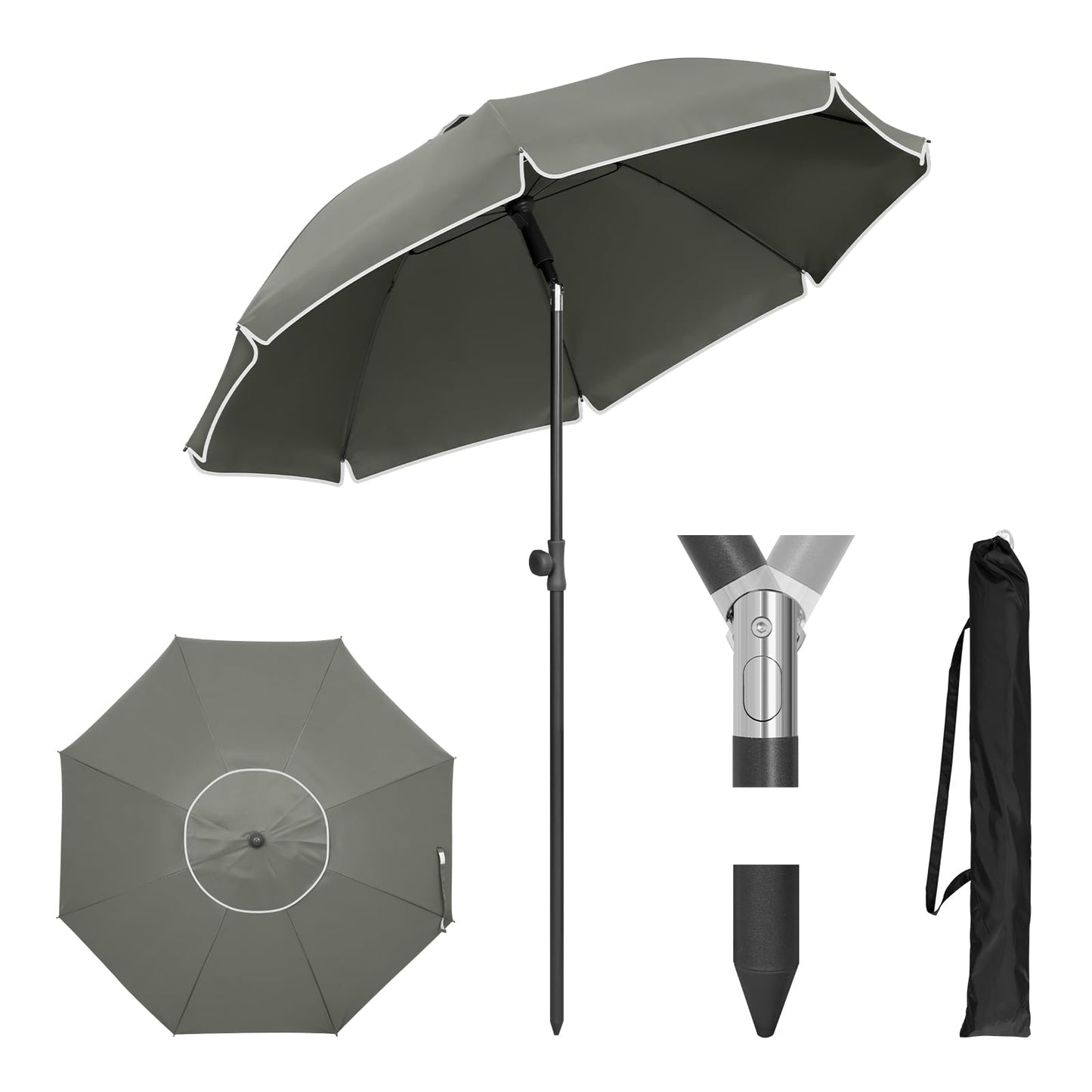Woltu Balkonparasol - Rond - 155 cm - UPF 50+ - Kantelbaar - Verstelbaar - Donkergrijs