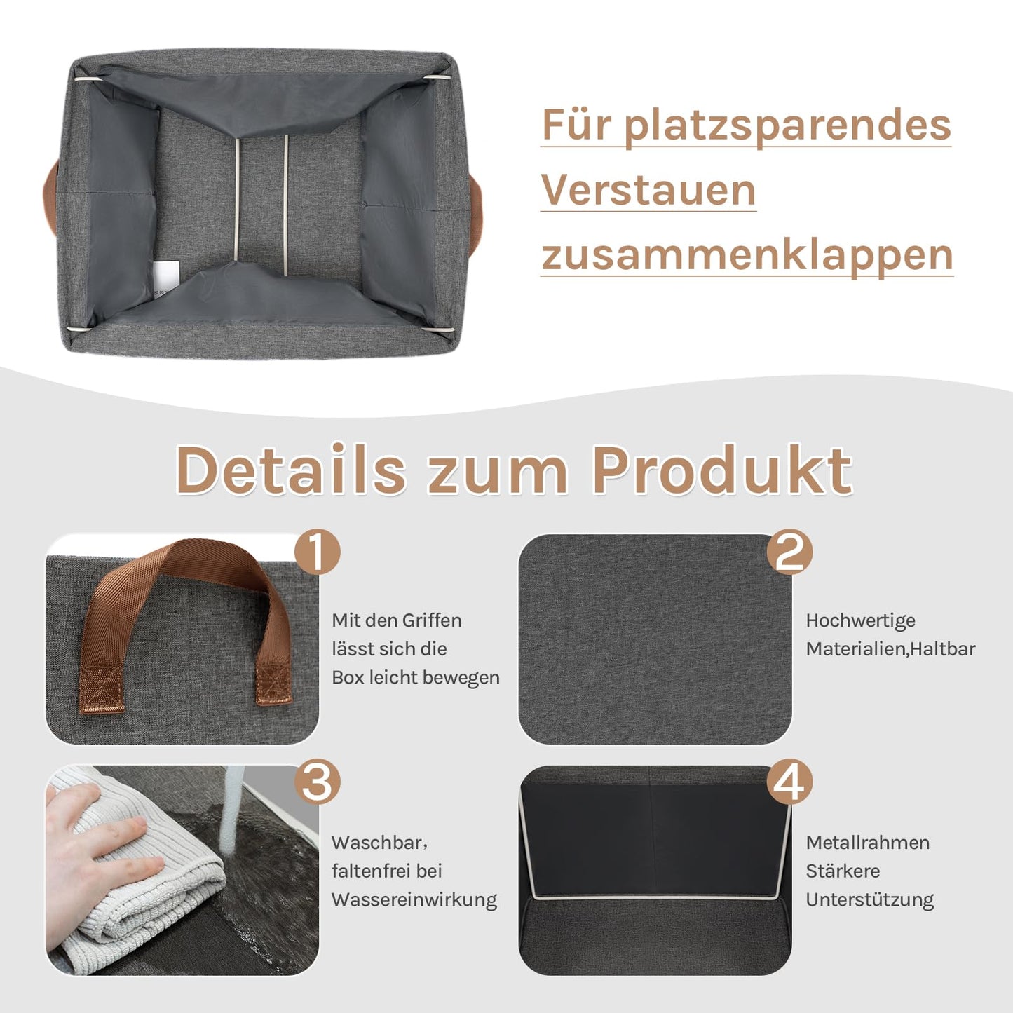 Woltu Opbergboxen - Set Van 5 - Handgrepen - Opvouwbaar - 47x20x28 cm - Grijs