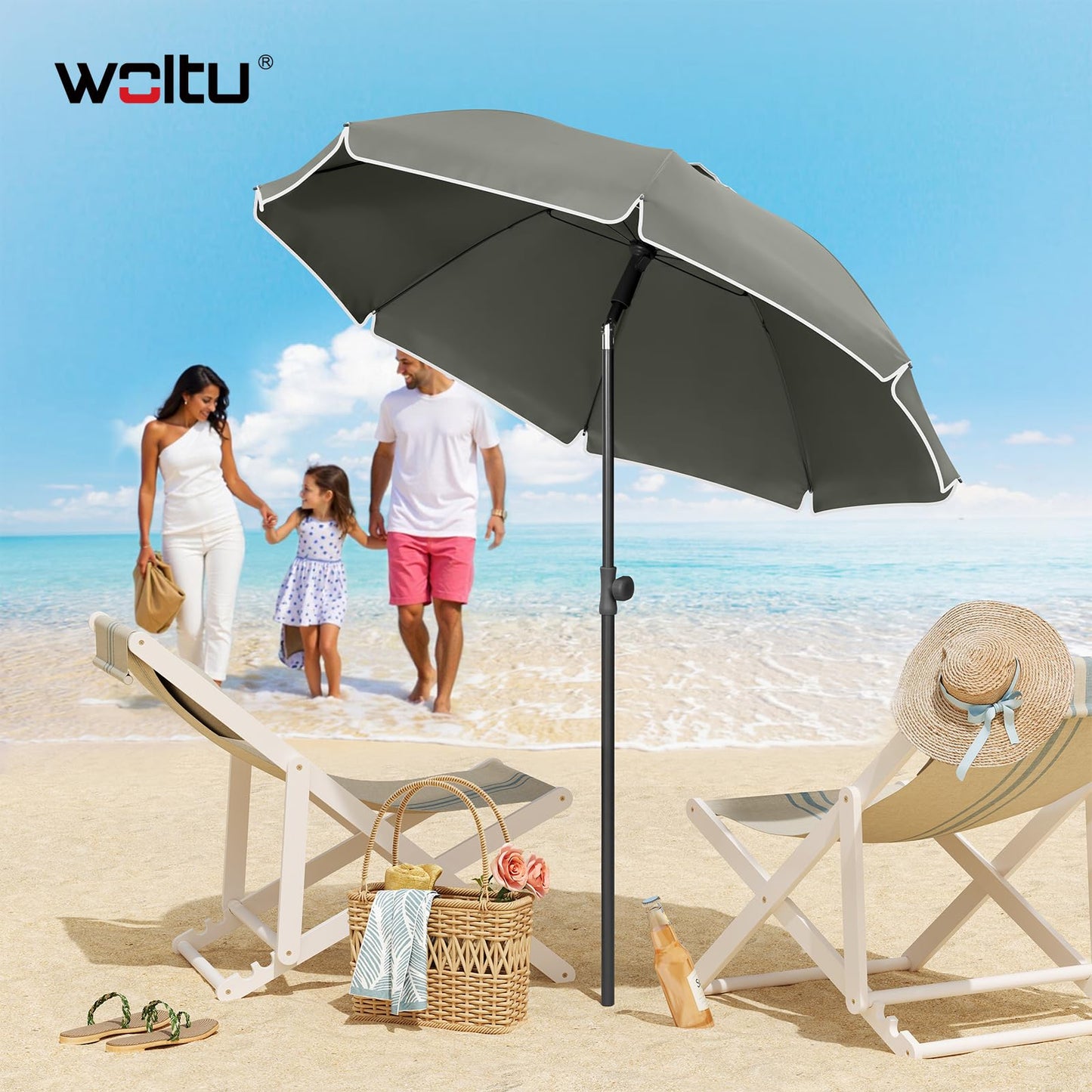 Woltu Balkonparasol - Rond - 155 cm - UPF 50+ - Kantelbaar - Verstelbaar - Donkergrijs