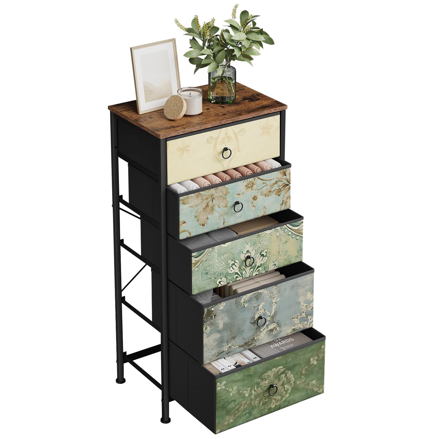 Woltu Ladekast - 5 Stoffen Lades - Dressoir - 45,5x95,5x30 cm - Rustiek Bruin