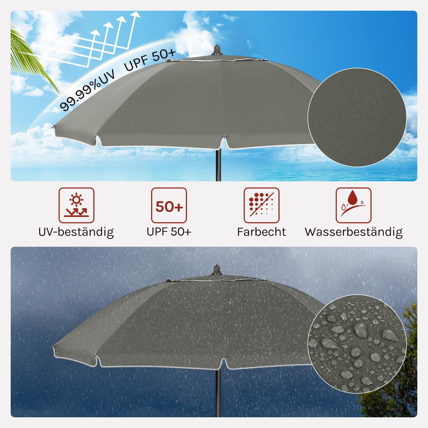 Woltu Balkonparasol - Rond - 155 cm - UPF 50+ - Kantelbaar - Verstelbaar - Donkergrijs