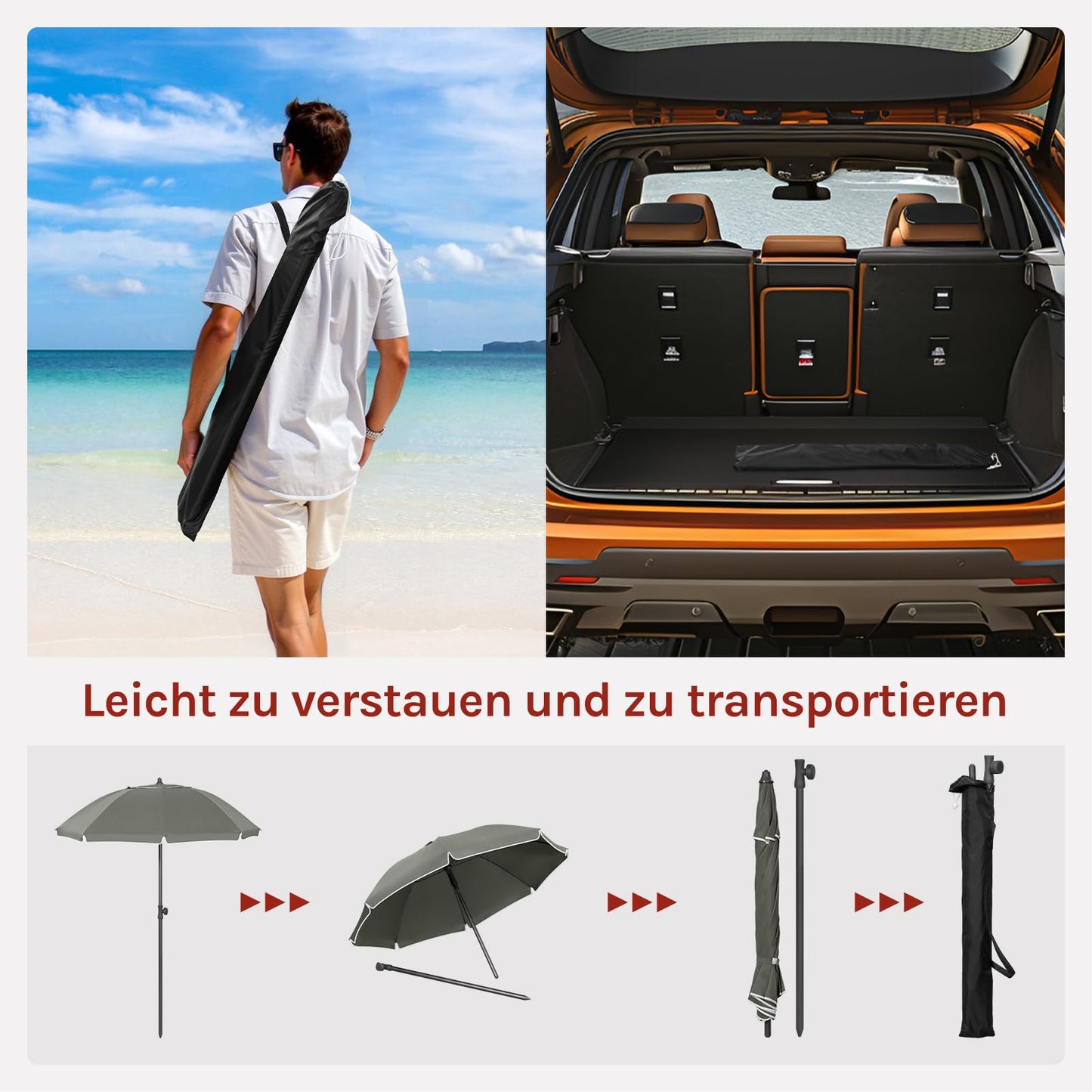 Woltu Balkonparasol - Rond - 155 cm - UPF 50+ - Kantelbaar - Verstelbaar - Donkergrijs