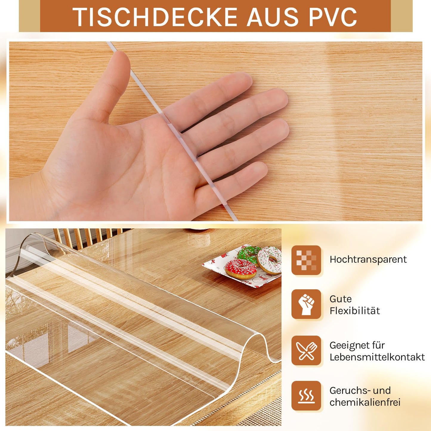 Woltu Tafelbeschermer - PVC Folie - 2 mm - Afgeschuinde Rand - 80x140 cm - Transparant