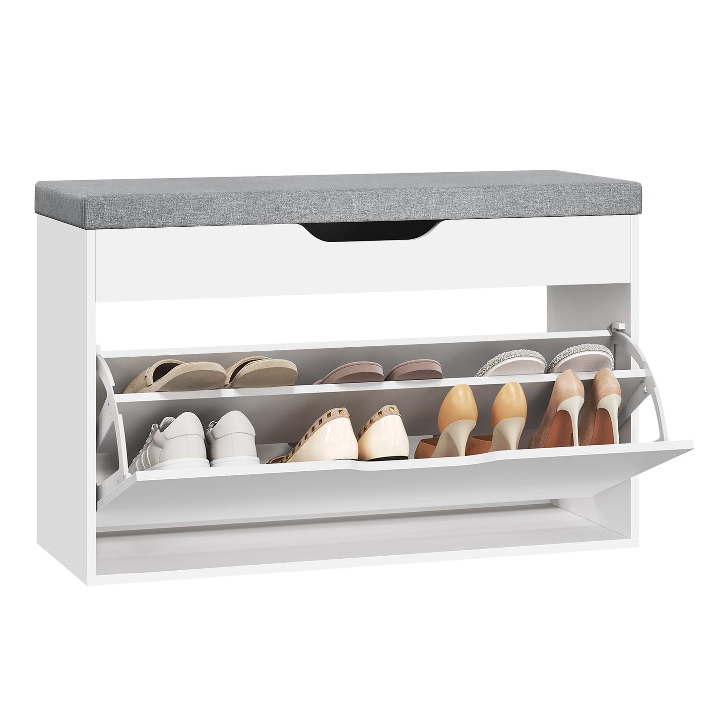 Woltu Schoenenbank - 80x51x30cm - 2Niveaus - Zitkussen - Wit/Lichtgrijs