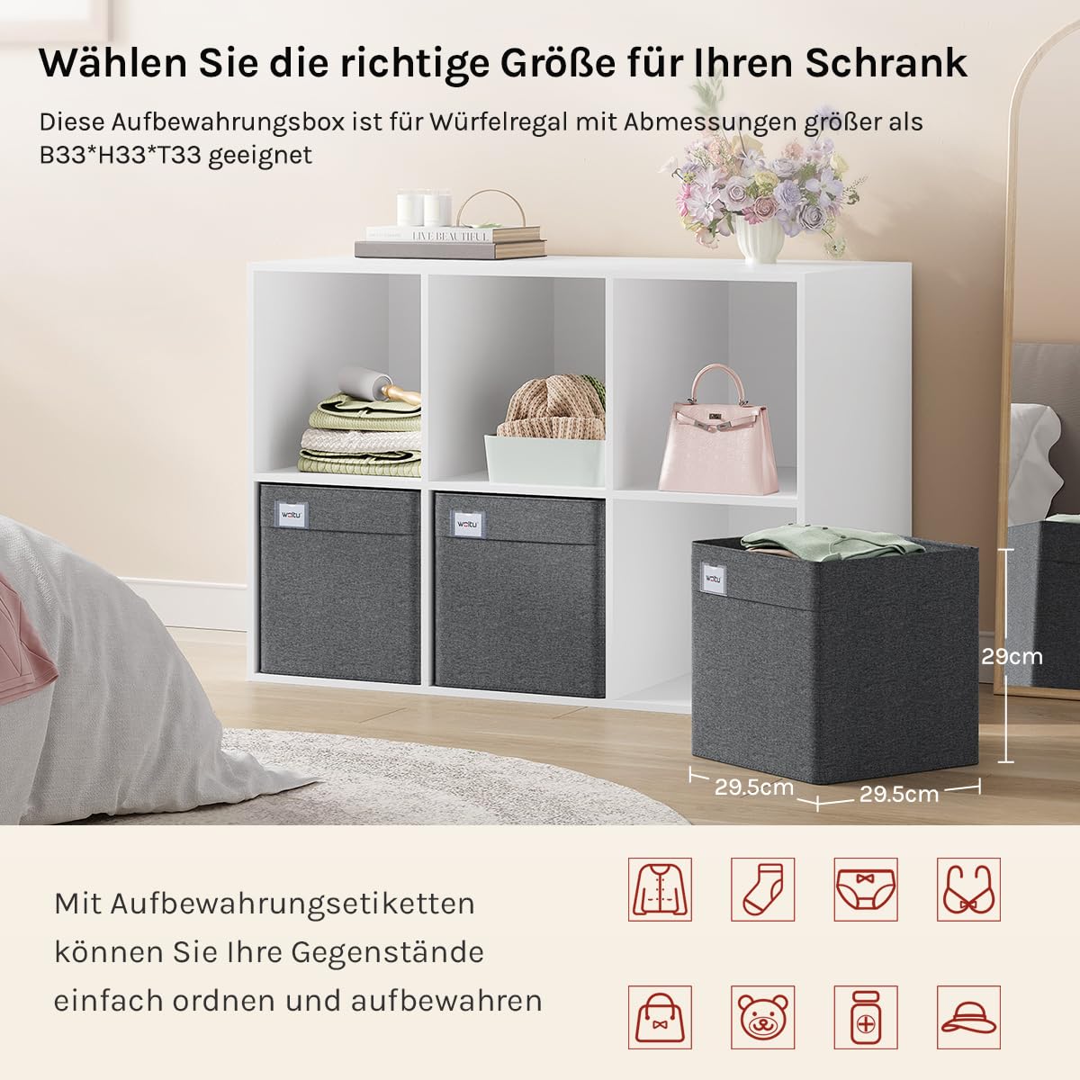 Woltu Opbergboxen - 3Stuks - 29x29x29cm - Opvouwbaar - Donkergrijs