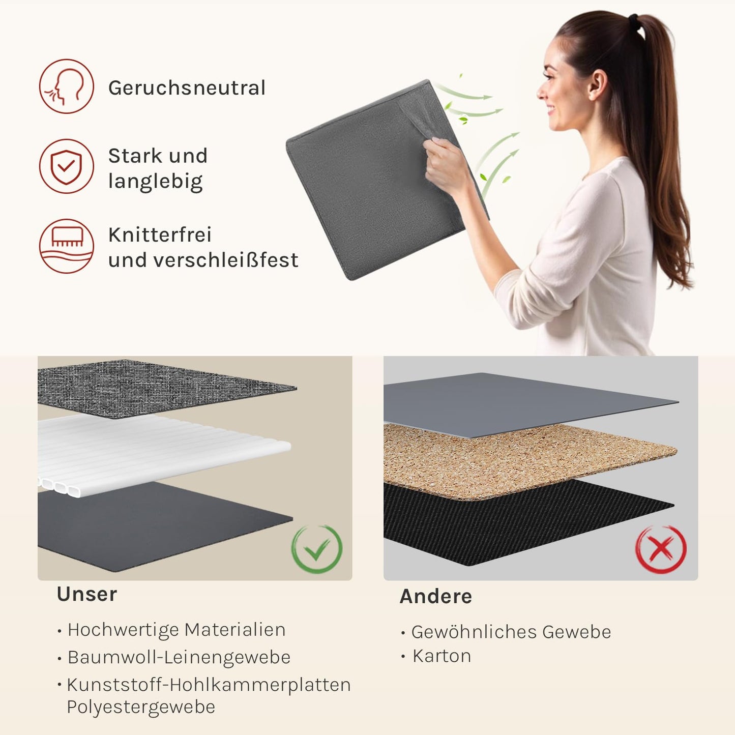 Woltu Opbergboxen - 3Stuks - 29x29x29cm - Opvouwbaar - Donkergrijs