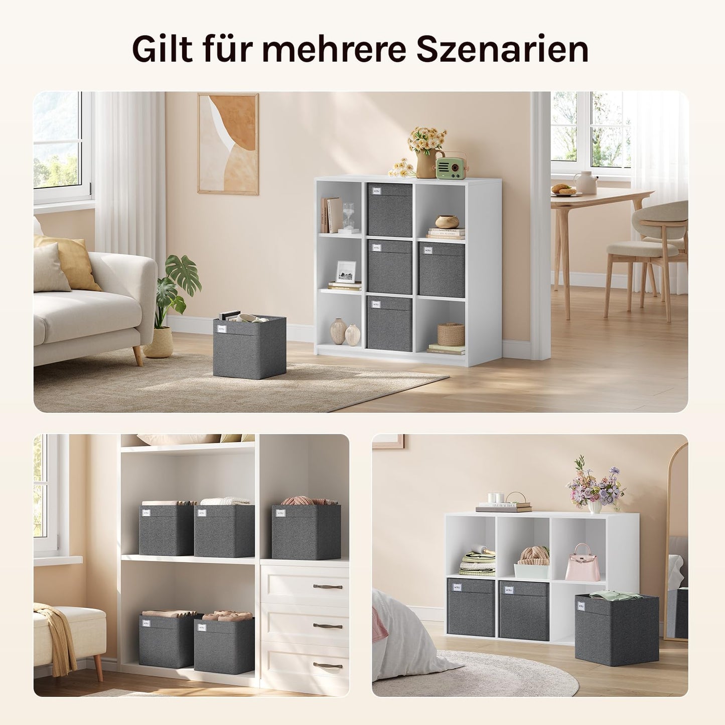 Woltu Opbergboxen - 3Stuks - 29x29x29cm - Opvouwbaar - Donkergrijs