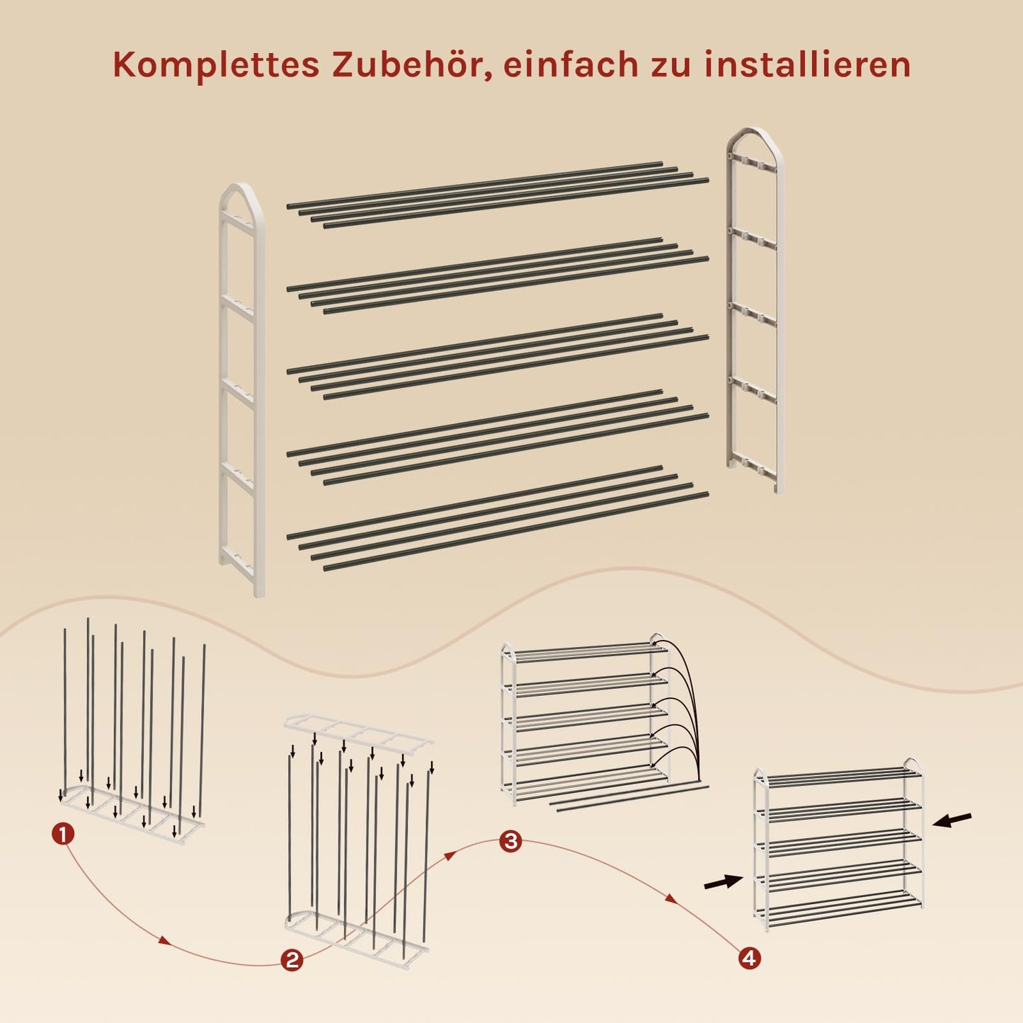 Woltu Schoenenrek - 79x75x18,5cm - 5Lagen - Draaggreep - Grijs/Crème