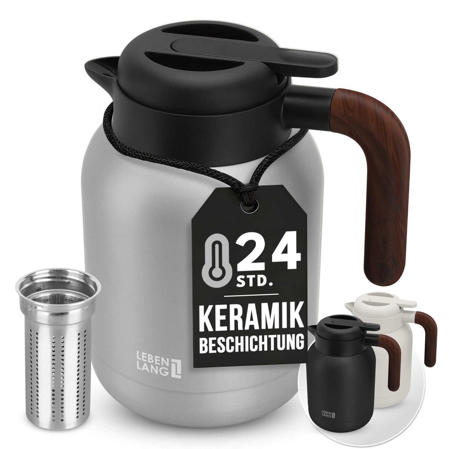 Lebenlang Thermoskan - 1,5L - Theefilter - 24Uur - Zwart
