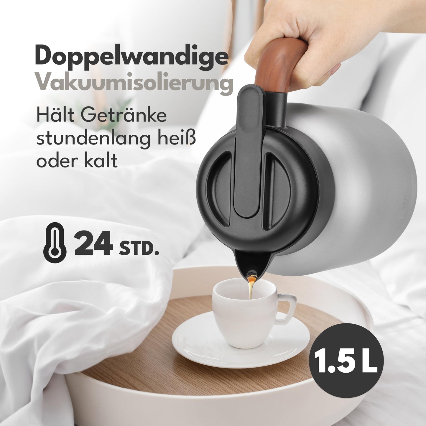 Lebenlang Thermoskan - 1,5L - Theefilter - 24Uur - Zwart