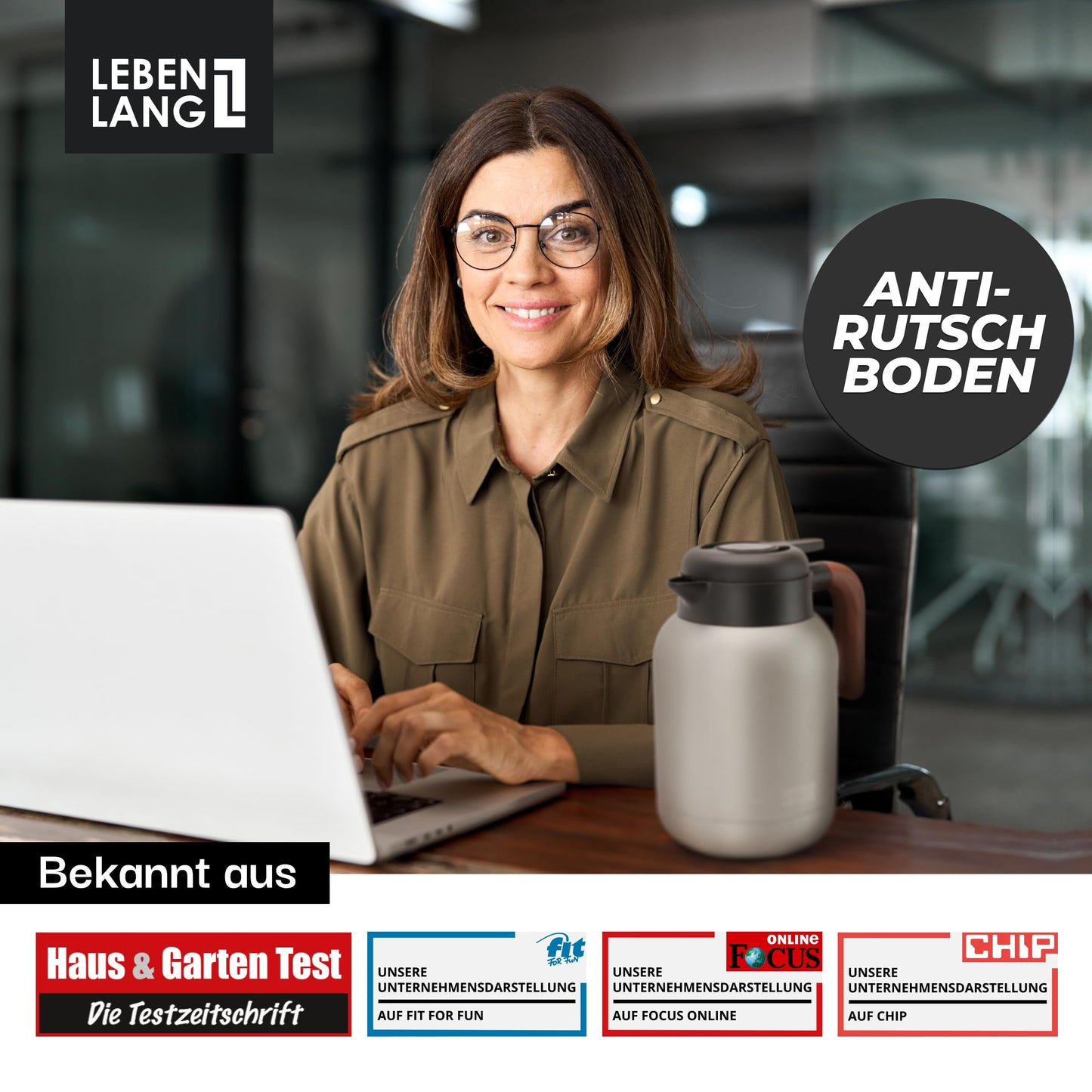 Lebenlang Thermoskan - 1,5L - Theefilter - 24Uur - Zwart