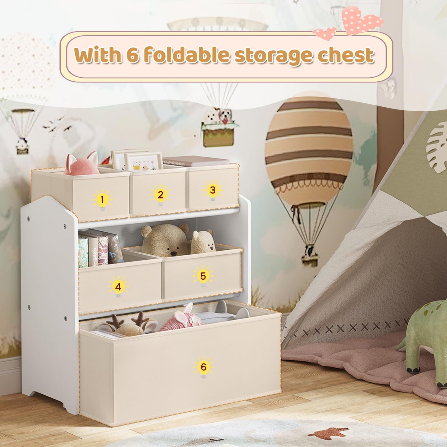 Lestarain Kinderopbergkast - 63x60x30cm - 9 Boxen - Wit/Grijs