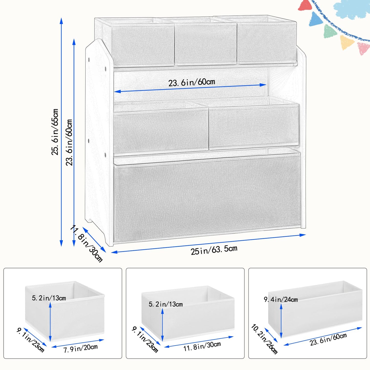 Lestarain Kinderopbergkast - 63x60x30cm - 9 Boxen - Wit/Grijs
