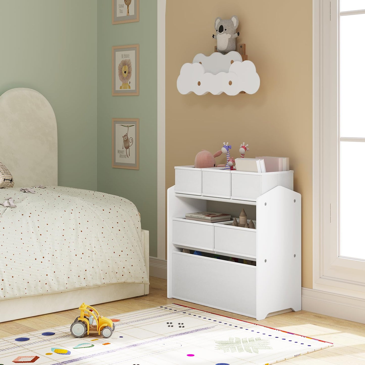Lestarain Kinderopbergkast - 63x60x30cm - 9 Boxen - Wit/Grijs
