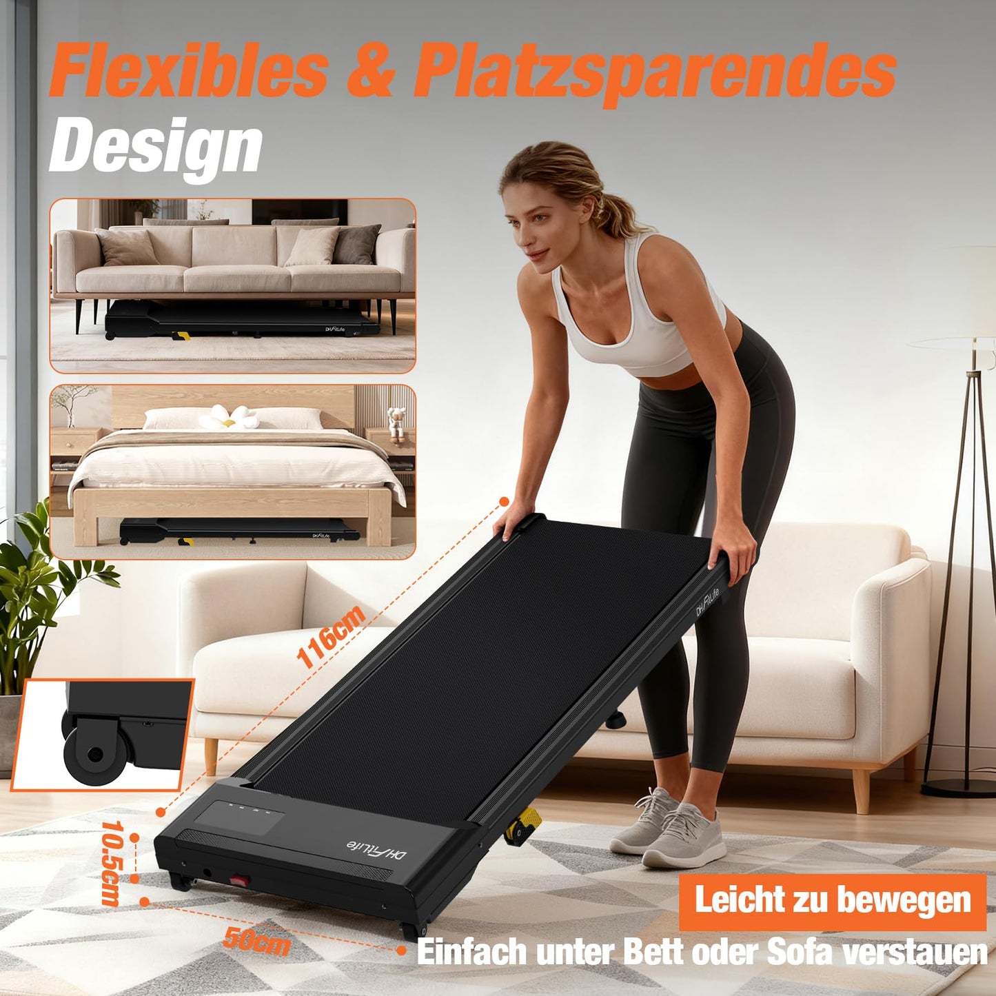 DH FitLife Walking Pad - 2026 - 1-6 km/h - 0-6% Hellingshoek - Appbediening