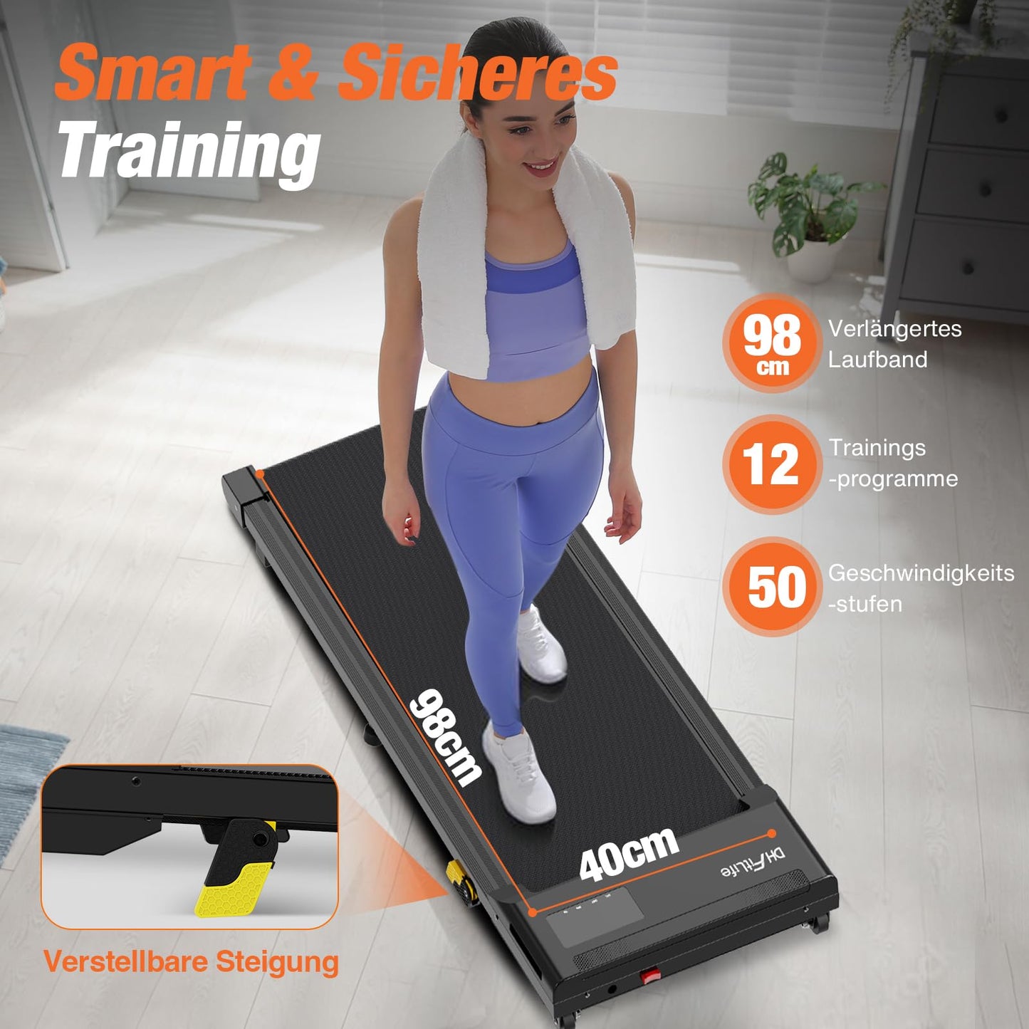 DH FitLife Walking Pad - 2026 - 1-6 km/h - 0-6% Hellingshoek - Appbediening