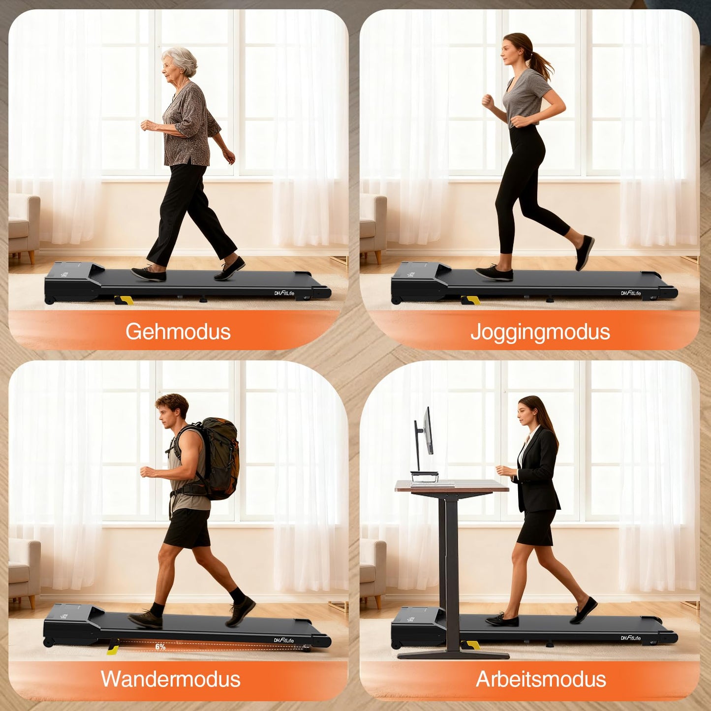 DH FitLife Walking Pad - 2026 - 1-6 km/h - 0-6% Hellingshoek - Appbediening