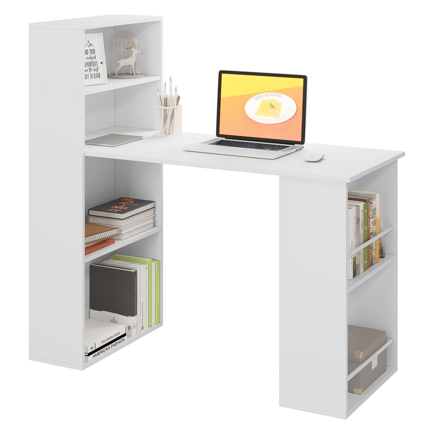 Esituro Bureau - 120x55x120cm - Met Opbergruimte & Boekenkast - Wit