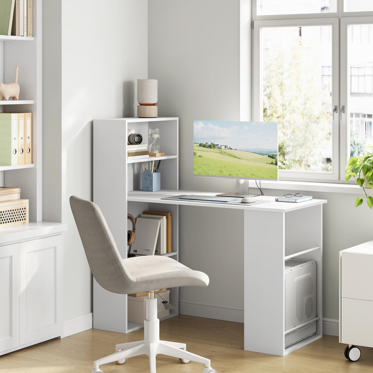 Esituro Bureau - 120x55x120cm - Met Opbergruimte & Boekenkast - Wit