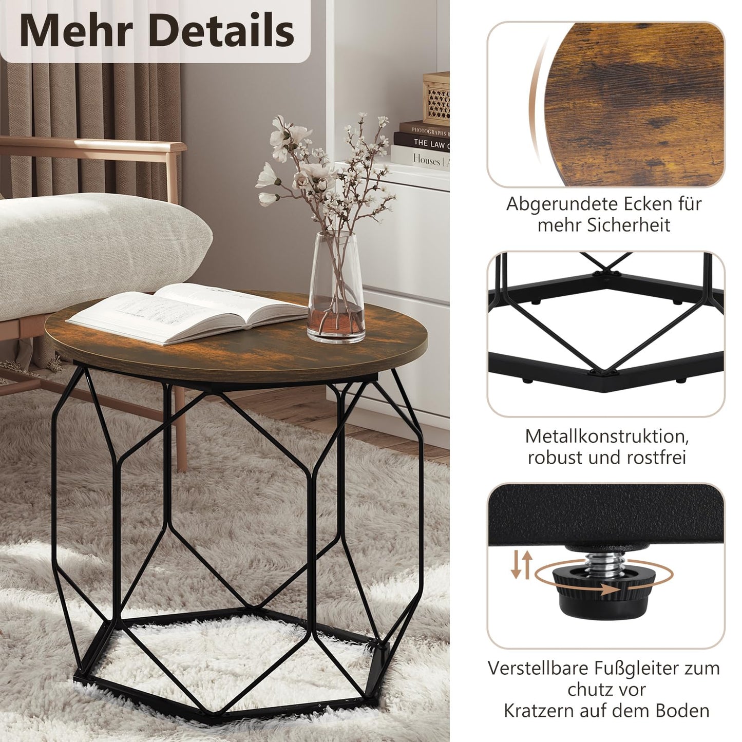 Woltu Salontafelset - 2-delig - Rond - Houtnerf Bruin/Zwart