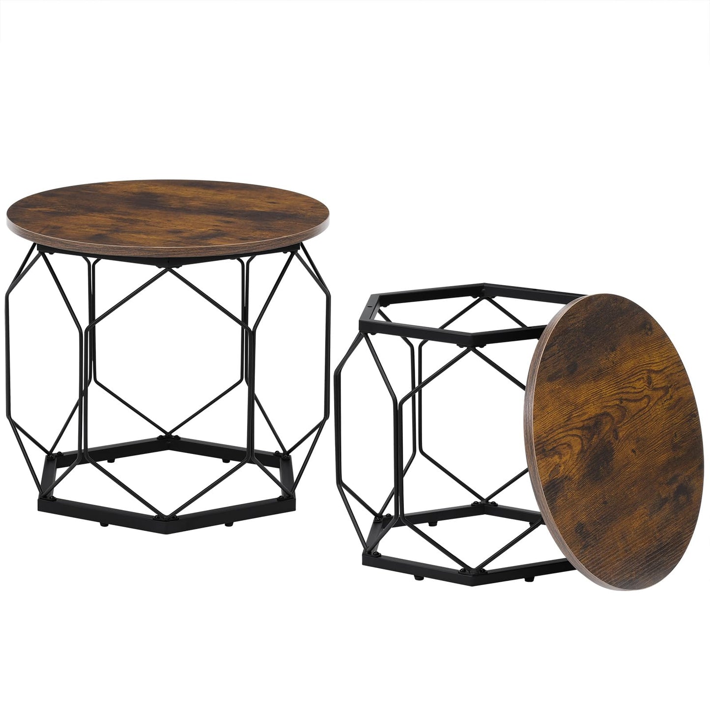 Woltu Salontafelset - 2-delig - Rond - Houtnerf Bruin/Zwart
