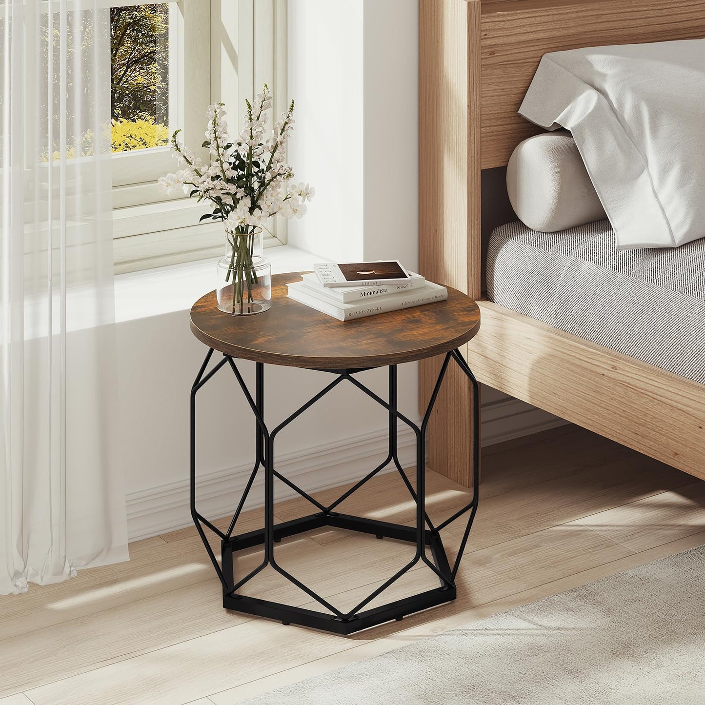 Woltu Salontafelset - 2-delig - Rond - Houtnerf Bruin/Zwart
