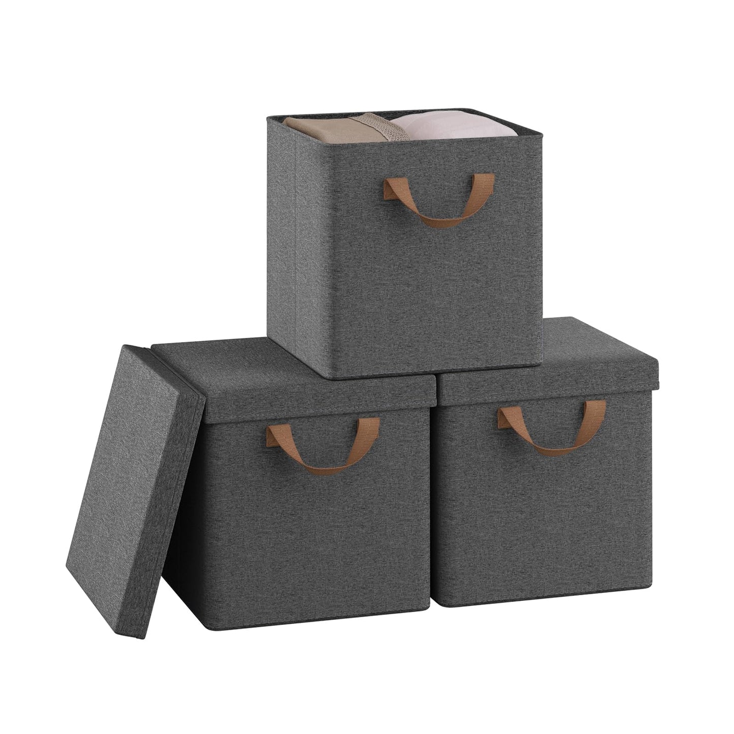 Woltu Opbergboxen Set - 3 Stuks - 27x27x27cm - Opvouwbaar - Grijs