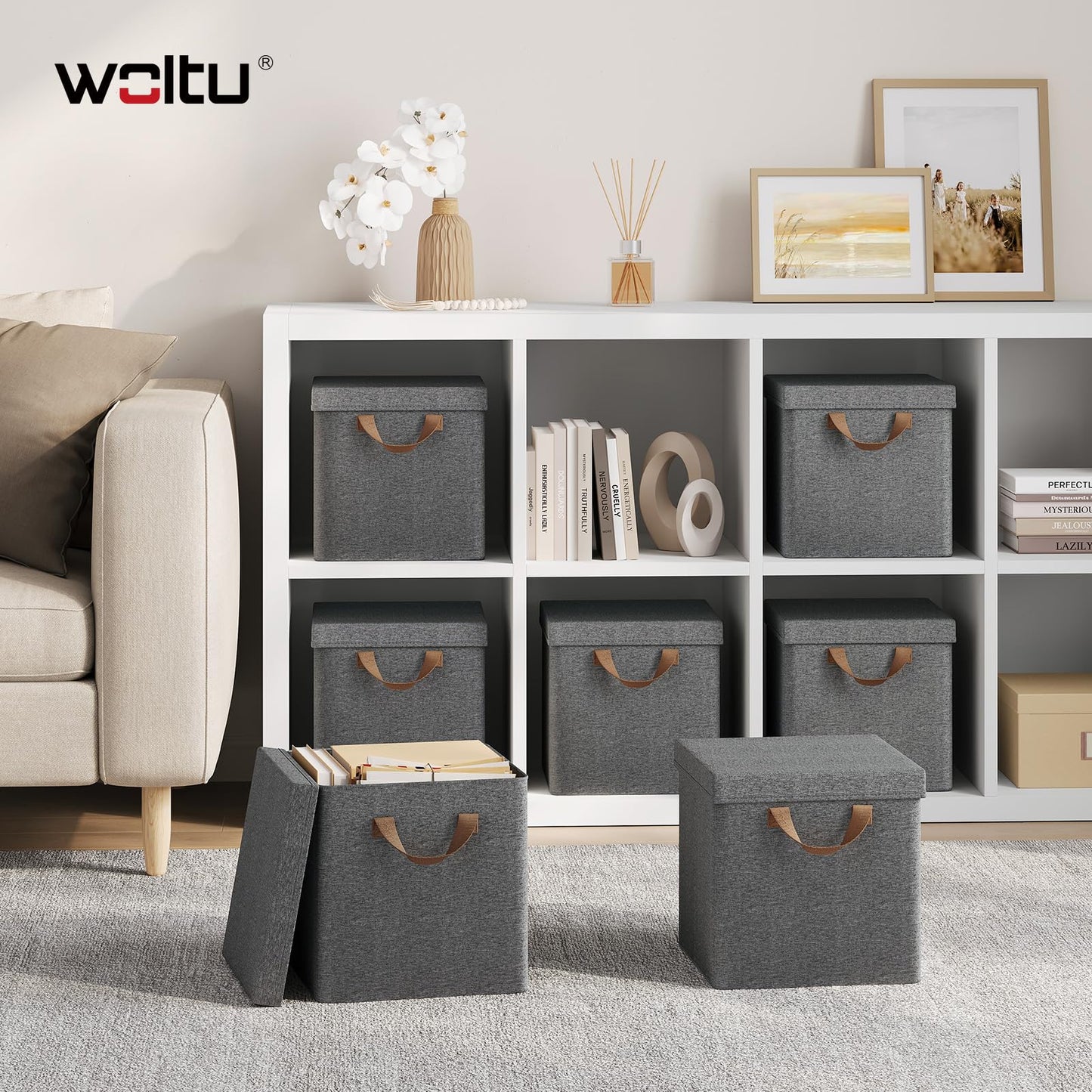 Woltu Opbergboxen Set - 3 Stuks - 27x27x27cm - Opvouwbaar - Grijs