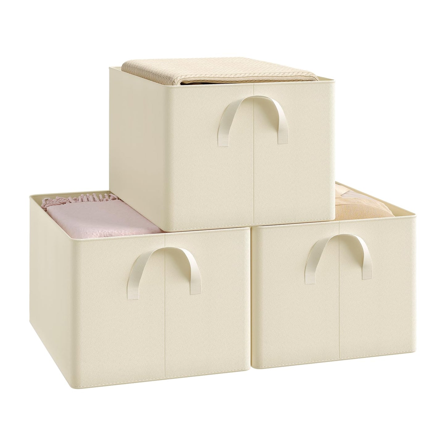 Woltu Opbergboxen Set - 3 Stuks - 42x26x32cm - Opvouwbaar - Crème