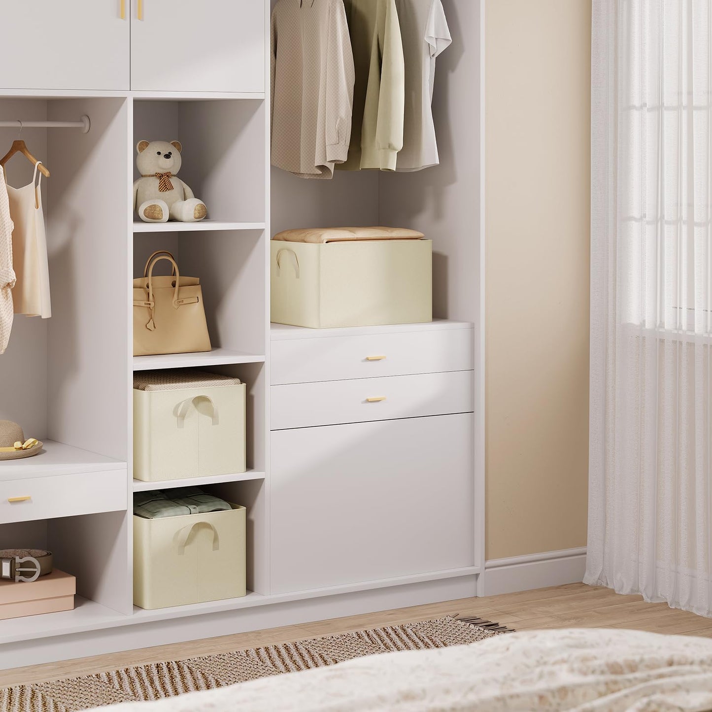 Woltu Opbergboxen Set - 3 Stuks - 42x26x32cm - Opvouwbaar - Crème