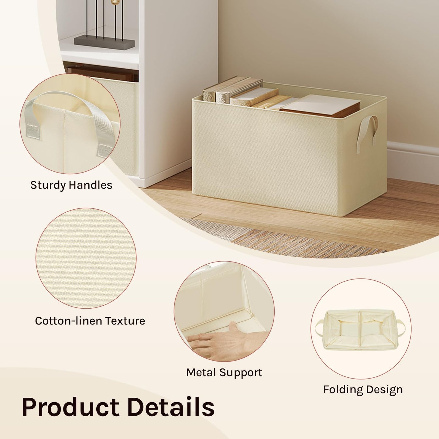 Woltu Opbergboxen Set - 3 Stuks - 42x26x32cm - Opvouwbaar - Crème