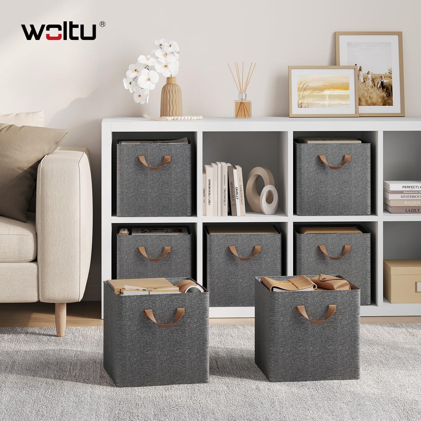 Woltu Opbergboxen Set - 3 Stuks - 29x29x28cm - Opvouwbaar - Grijs