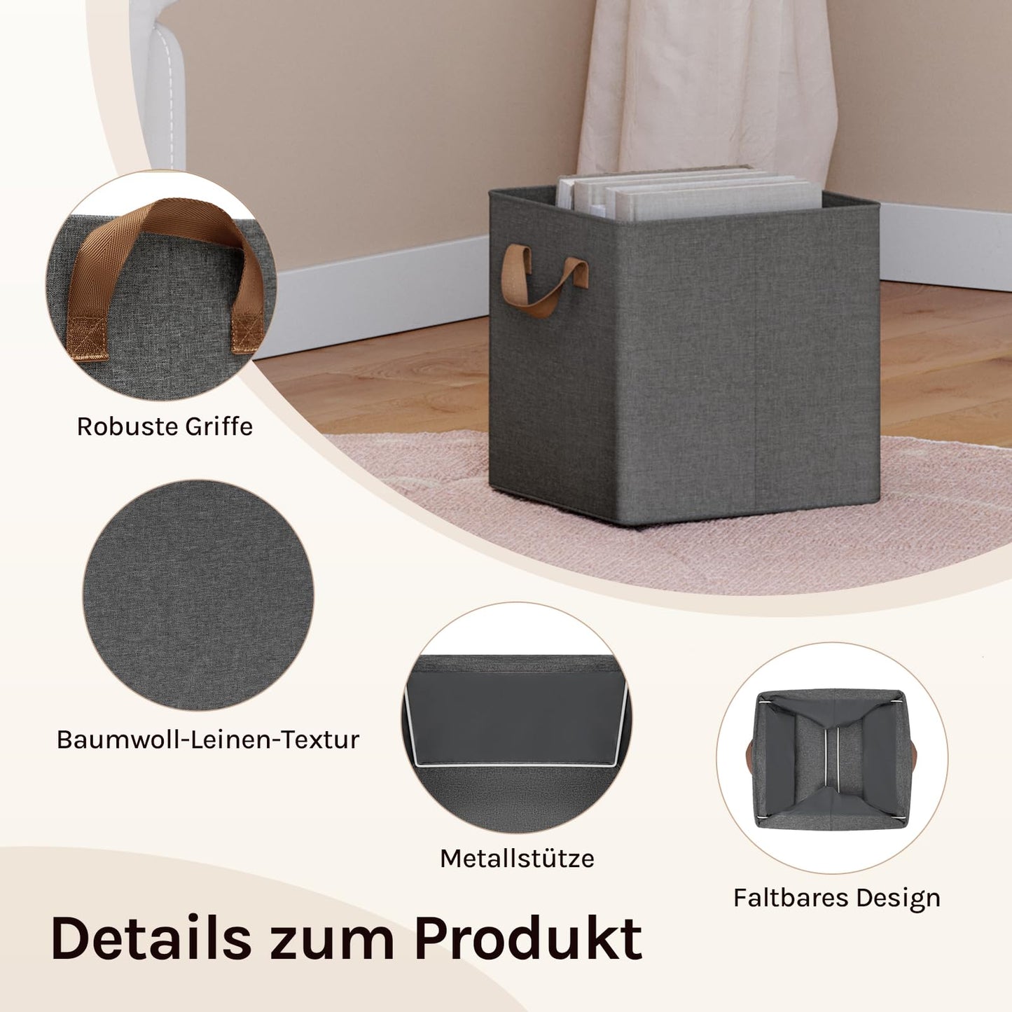 Woltu Opbergboxen Set - 3 Stuks - 29x29x28cm - Opvouwbaar - Grijs