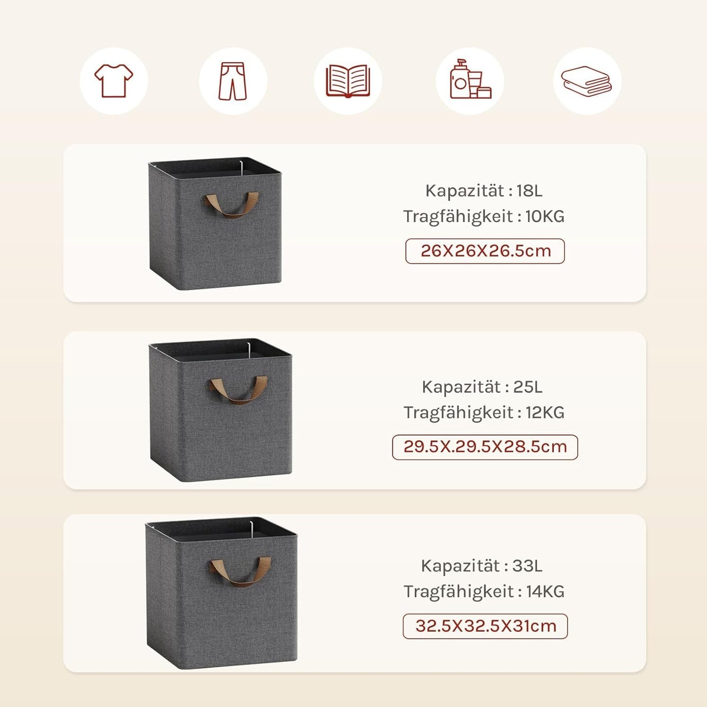 Woltu Opbergboxen Set - 3 Stuks - 29x29x28cm - Opvouwbaar - Grijs