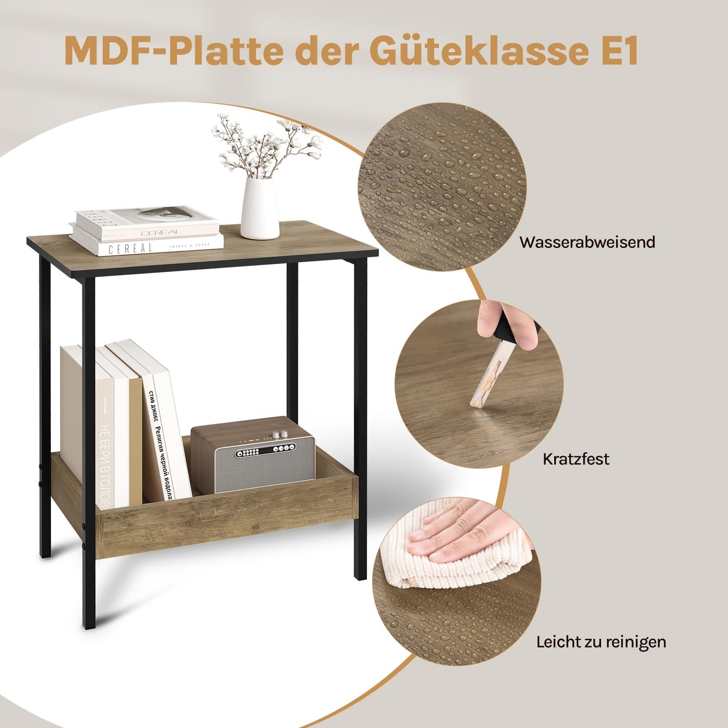 Woltu Bijzettafel - 50x55x25cm - 2 Planken - Zwart/Grijs Houtlook