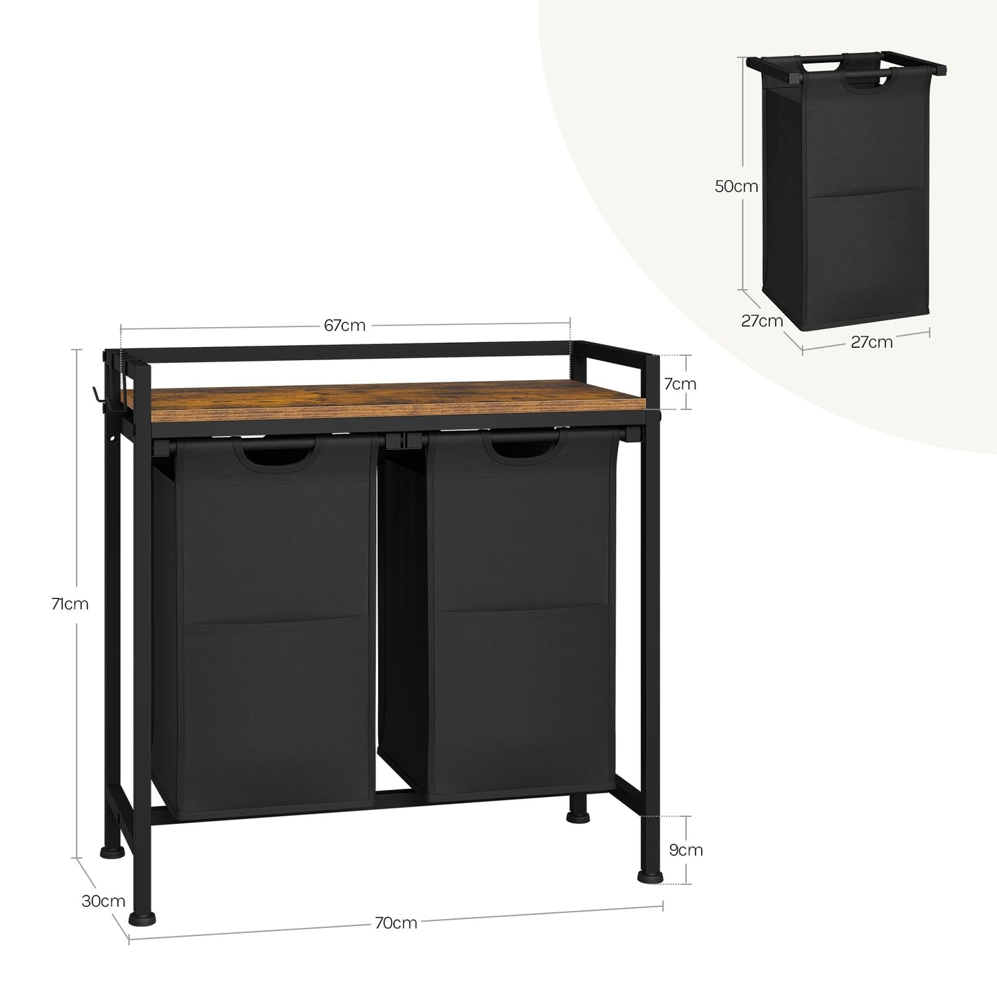 Woltu Wasmand - 2 Vakken - 80L - Met Plank - Zwart
