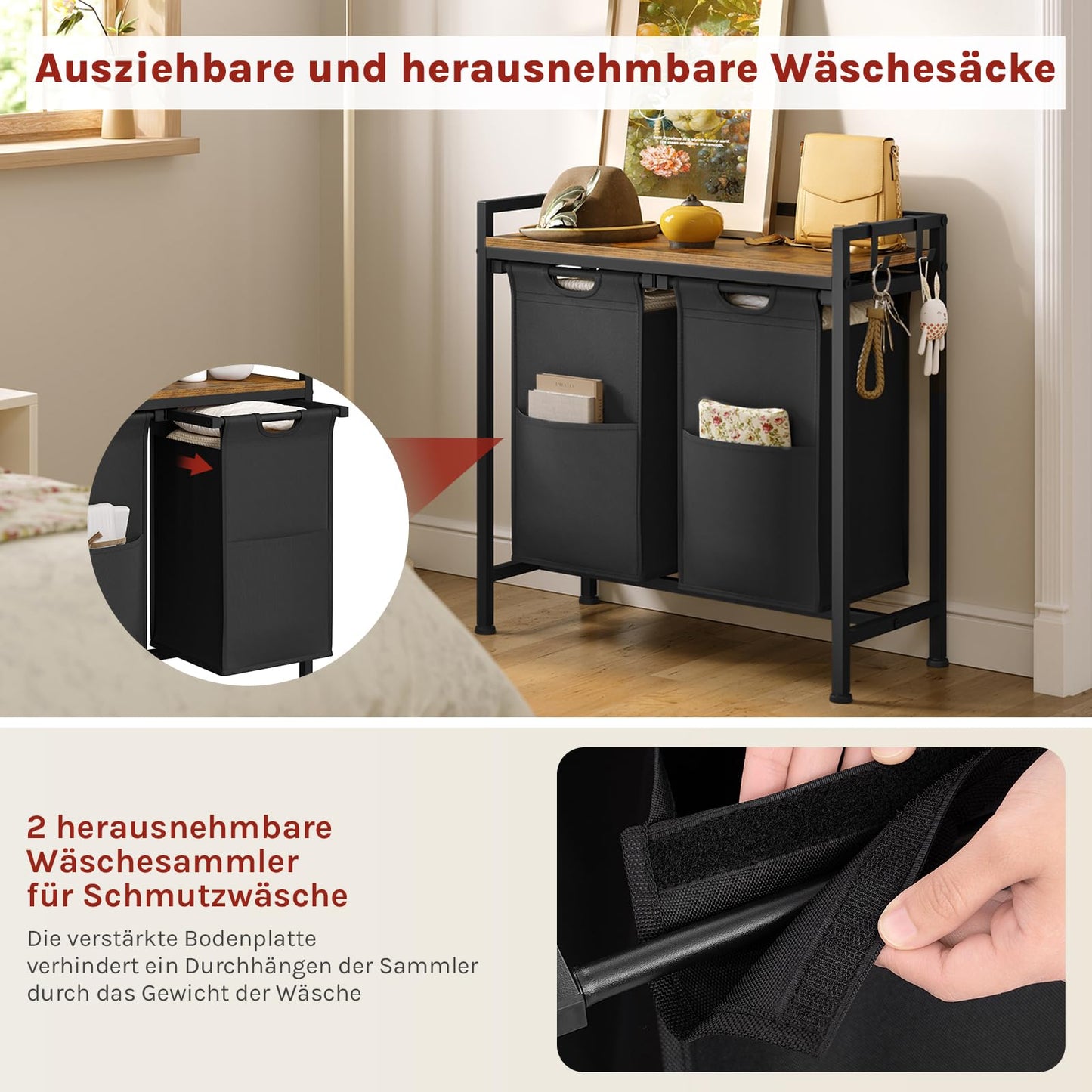 Woltu Wasmand - 2 Vakken - 80L - Met Plank - Zwart