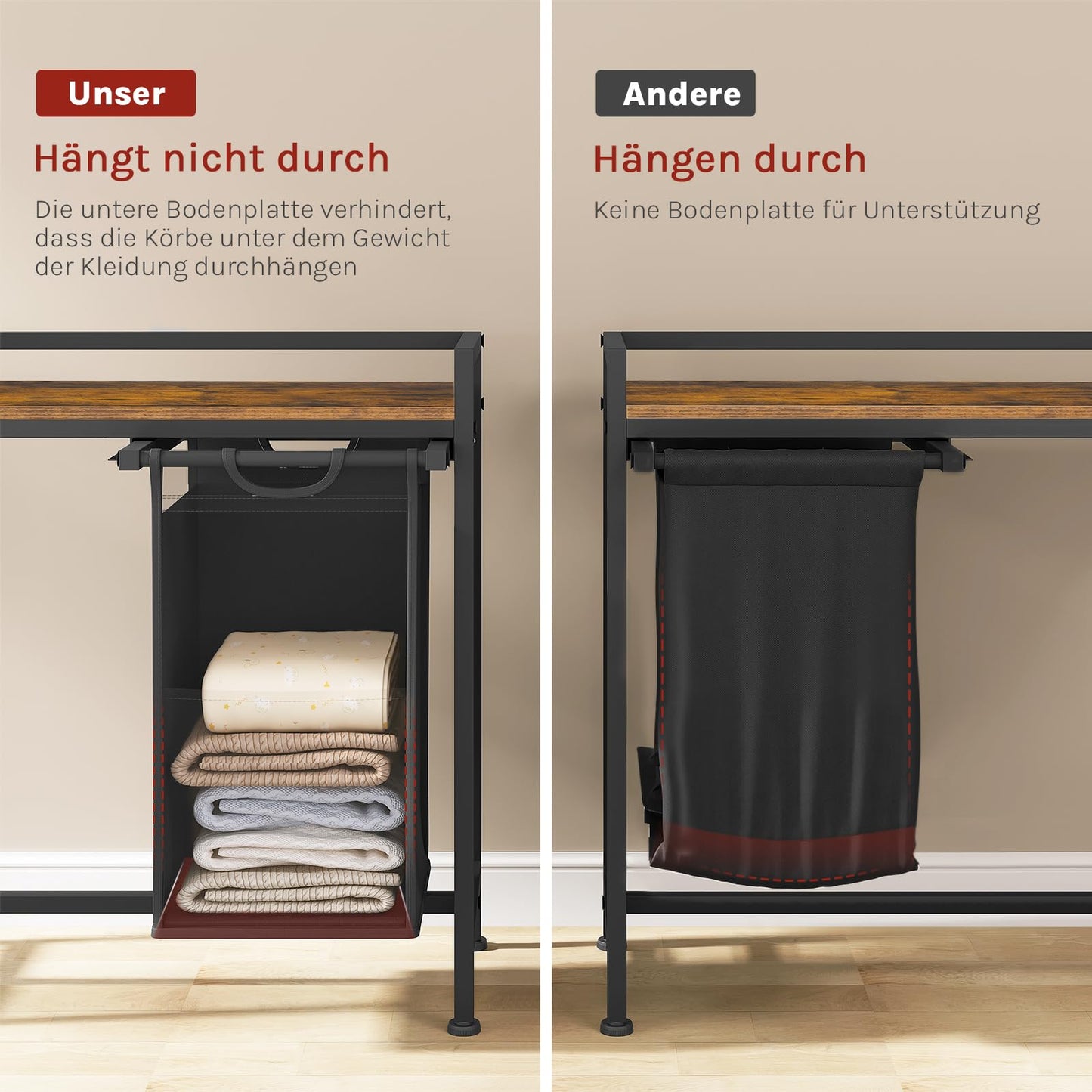Woltu Wasmand - 2 Vakken - 80L - Met Plank - Zwart