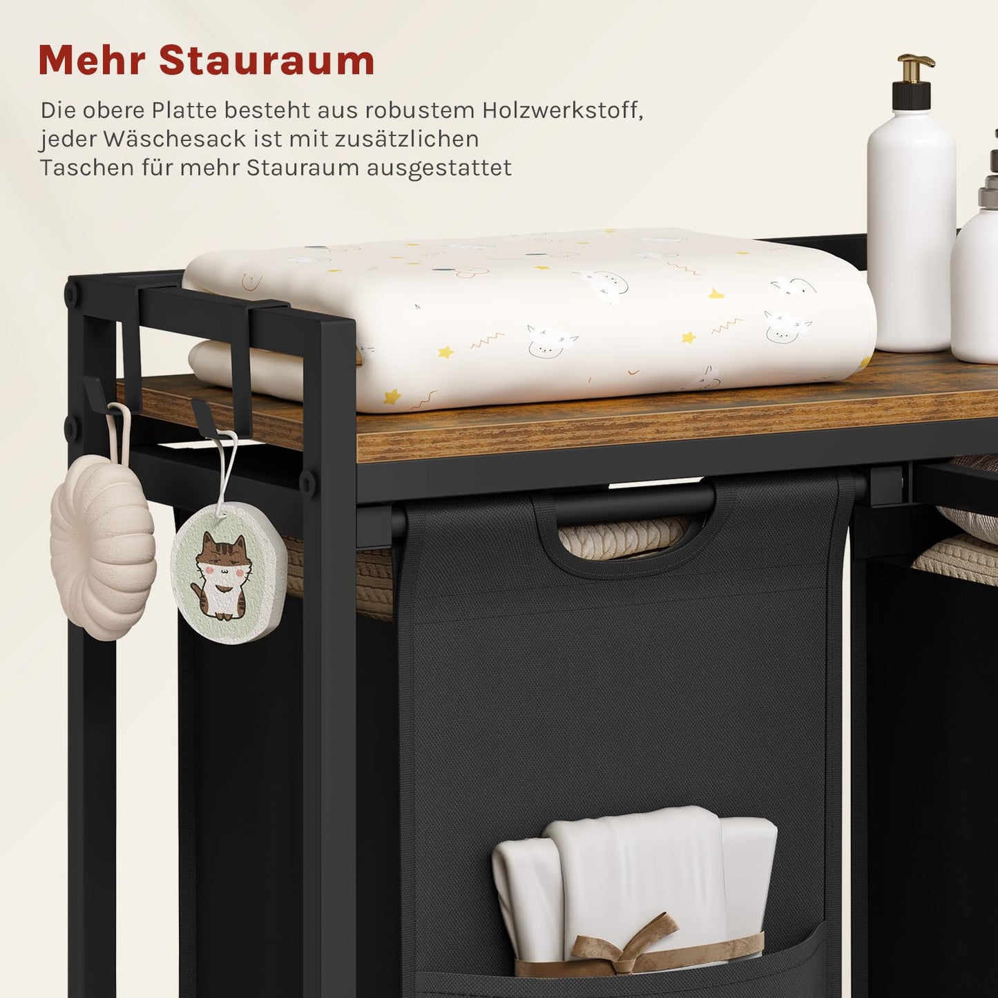 Woltu Wasmand - 2 Vakken - 80L - Met Plank - Zwart