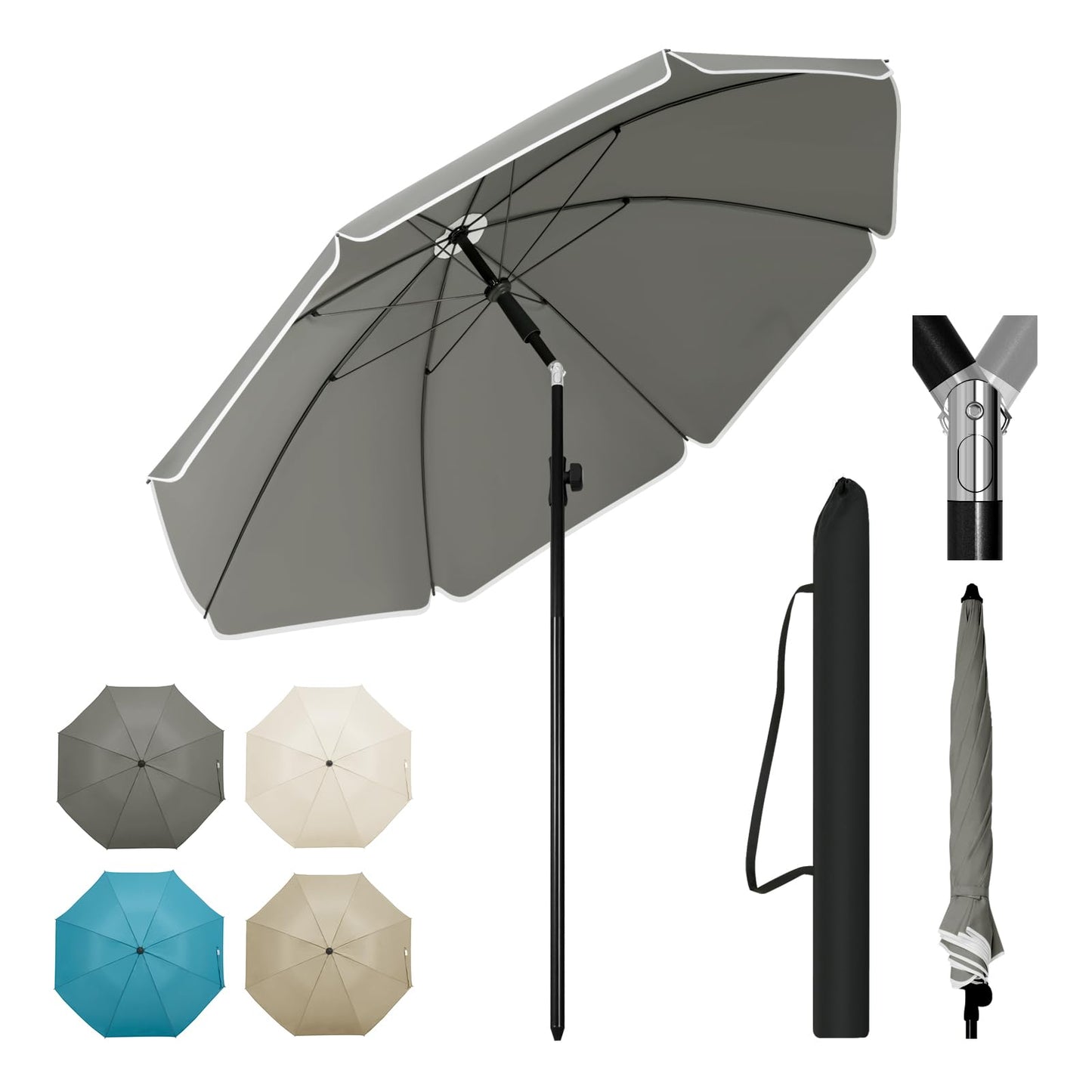 Woltu Parasol - 135cm - Rond - Balkon/Strand - Kantelbaar - Donkergrijs