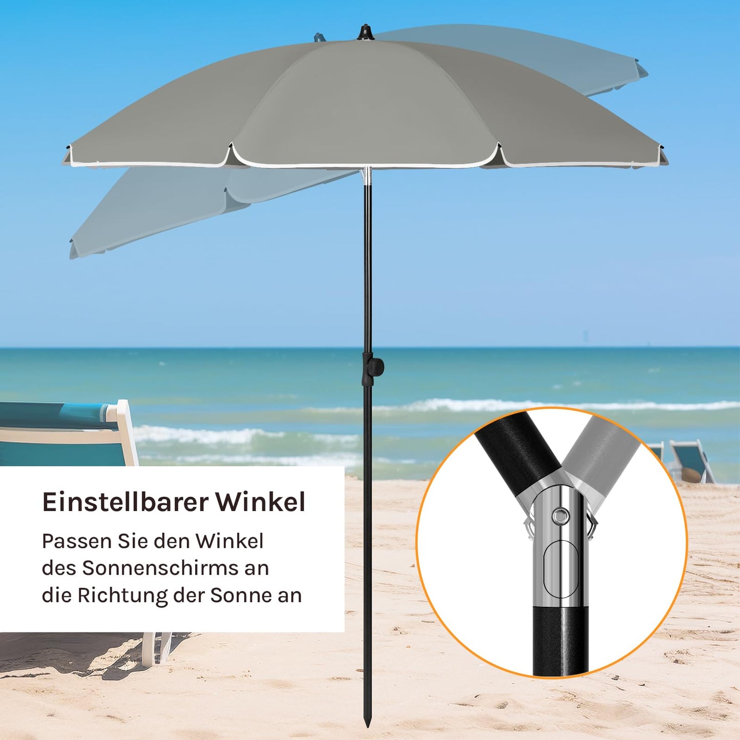 Woltu Parasol - 135cm - Rond - Balkon/Strand - Kantelbaar - Donkergrijs