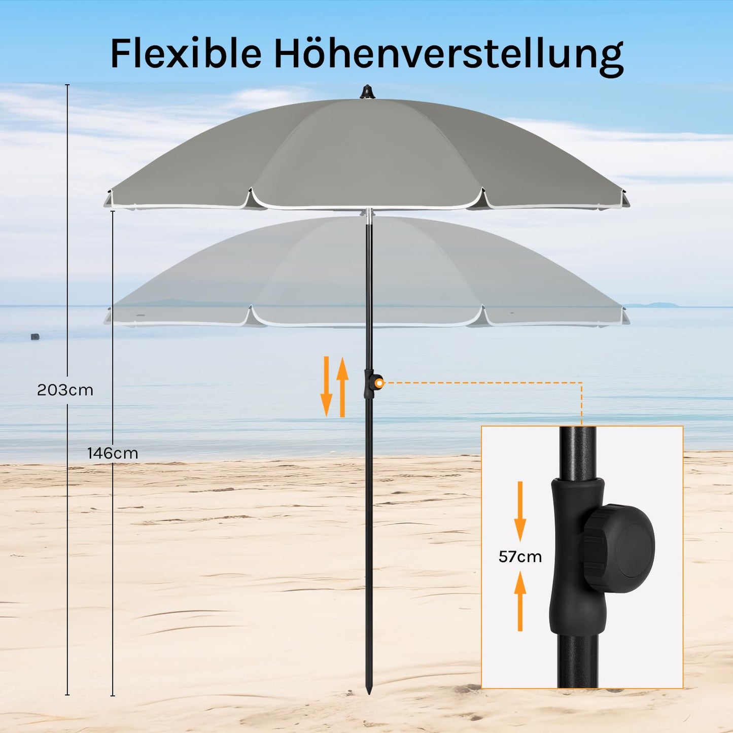 Woltu Parasol - 175cm - Rond - Verstelbaar - UV-bestendig - Donkergrijs